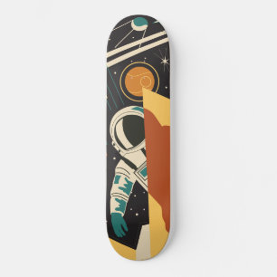 Escenario Retro Espacial Con Skateboard Astronauta
