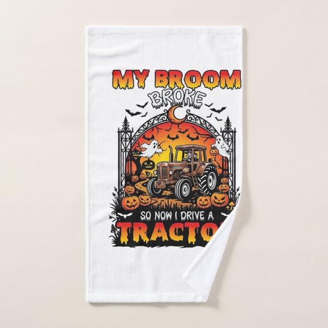 Escoba Rompió Tractor Halloween Bruja Fantasmas_1 (Toalla de mano)