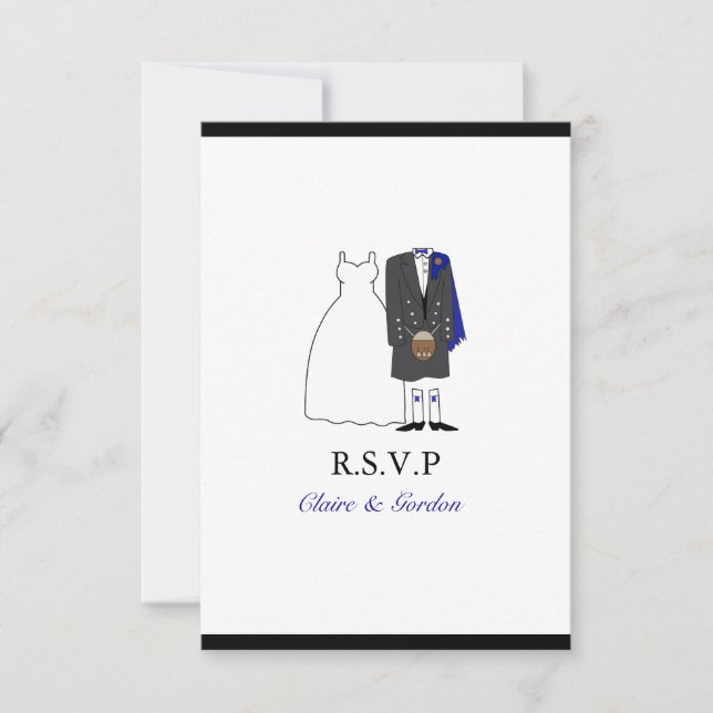 Escocia Kilt Bride & Groom Wedding RSVP - azul (Anverso)