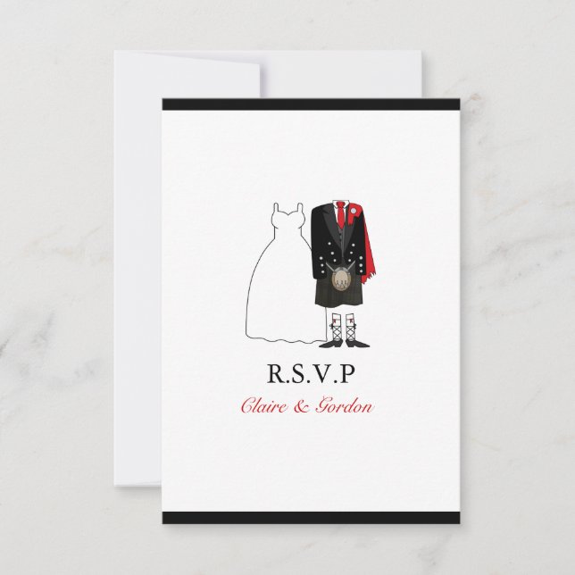 Escocia Kilt Bride & Groom Wedding RSVP - rojo (Anverso)
