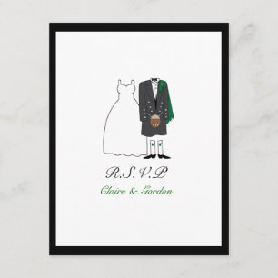 Escocia Kilt Bride & Groom Wedding RSVP - verde