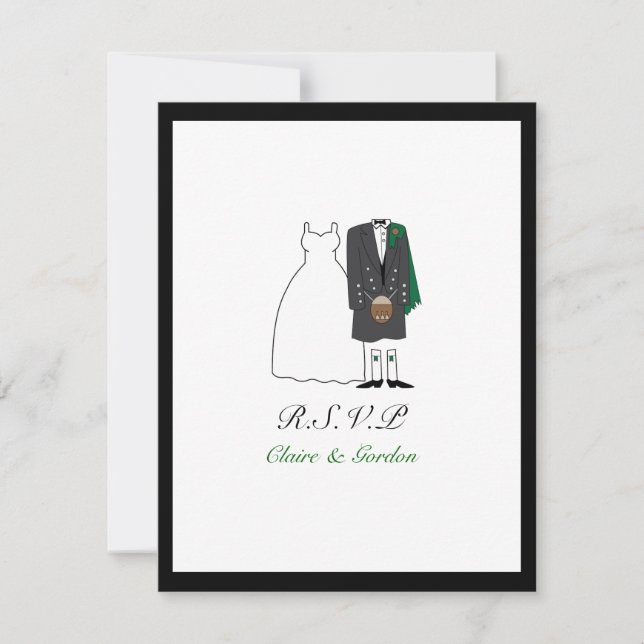 Escocia Kilt Bride & Groom Wedding RSVP - verde (Anverso)