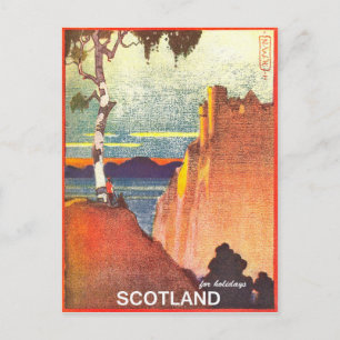 Escocia para vacaciones, postal de viaje vintage