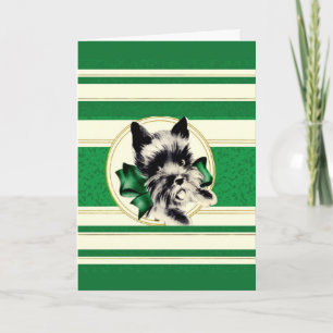 Escocia Perro Feliz Navidad tarjeta de rayas verde
