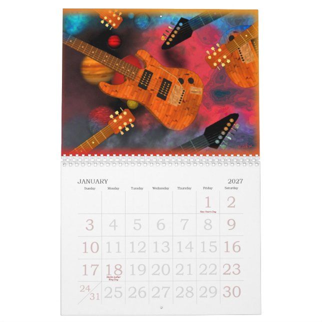 Escoja este calendario de ValxArt de la guitarra (Jan 2027)