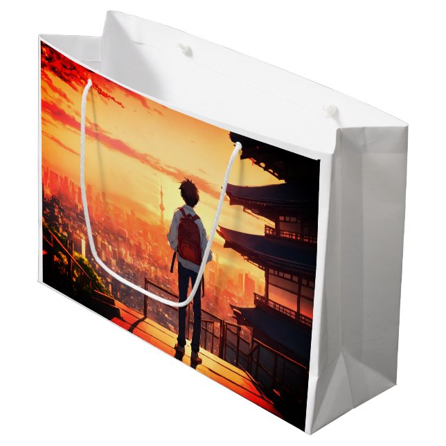 escolar adolescente descubriendo bolsa de regalo (Angulo Anverso)