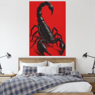 Escorpión Negro en Arte de Pared de Lona Roja Oscu