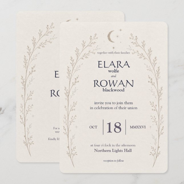 Escrito en las Estrellas Invitación de Boda Celest (Anverso / Reverso)