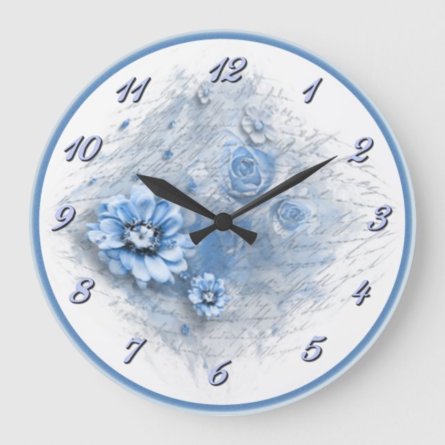 Escrito En Reloj De Pared Azul Floral (Anverso)