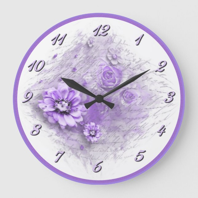 Escrito en reloj de pared floral de la lavanda (Anverso)