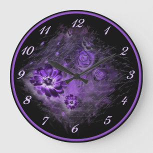 Escrito En Reloj De Pared Púrpura De Noche Floral