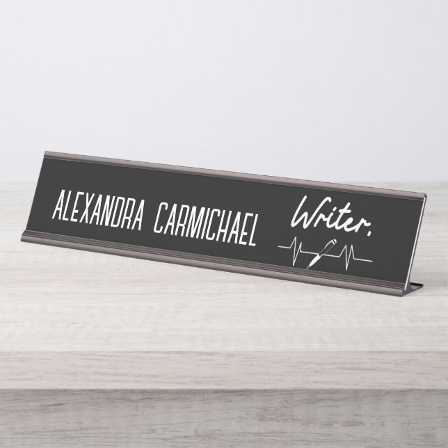 Escritor Placa de nombre blanco y negro (Anverso)