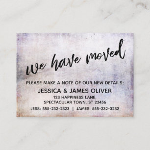 Escritura a mano informal Hemos movido tarjeta de 