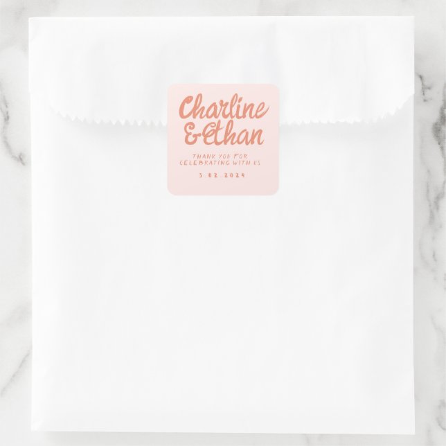 Escritura a mano rosa RetroBoda Pegatina rectangul (Bolso)