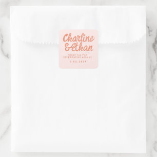 Escritura a mano rosa RetroBoda Pegatina rectangul