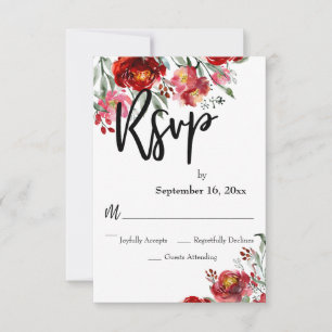 Escritura a mano RSVP Flores de otoño rojas de Bor