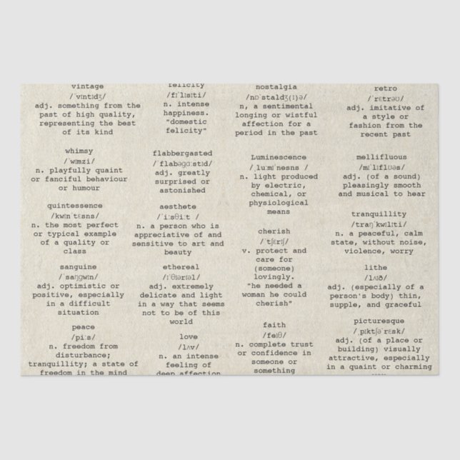 Escritura de diccionario Palabras papel antiguo (Anverso)