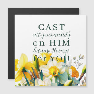 Escritura floral 1 Peter 5:7 Magnet