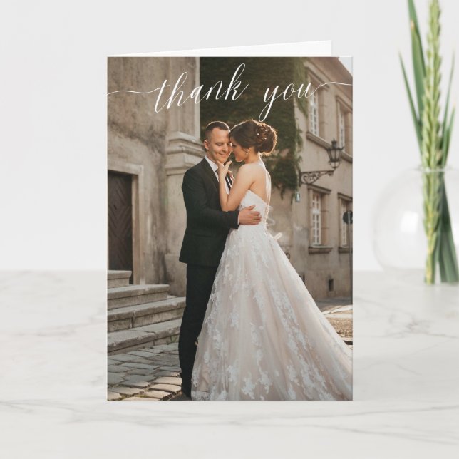 Escritura moderna 3 foto boda tarjeta de agradecim (Anverso)