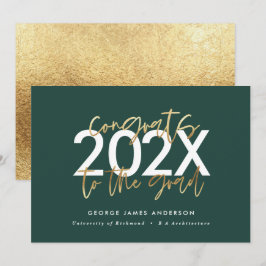 escritura moderna en verde y oro graduación elegan