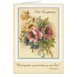 Escritura religiosa del cumpleaños floral español
