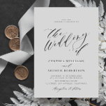 escritura simple invitación de boda en blanco y ne<br><div class="desc">boda de temática blanca y negra con escritura simple . Los detalles del texto y los colores se pueden personalizar para que coincidan con los colores del tema boda.</div>