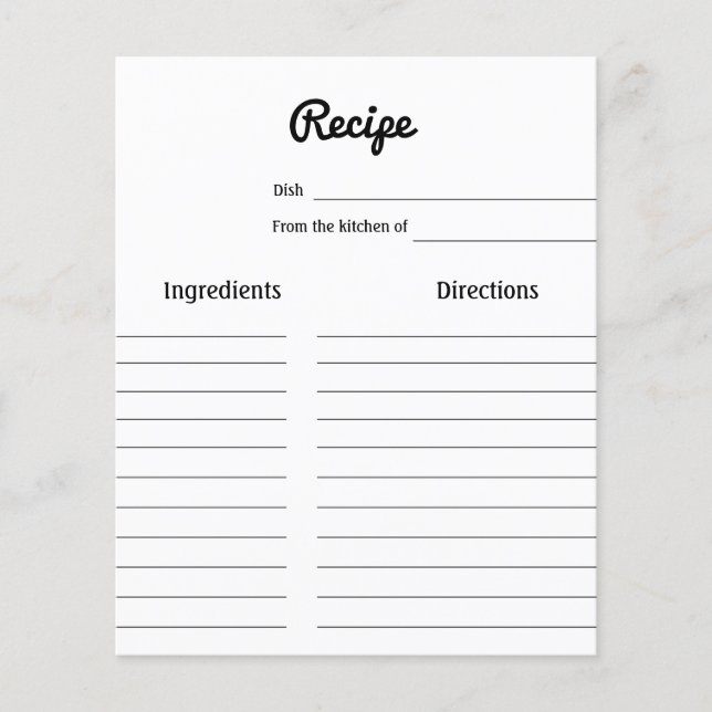 escritura simple mínima tarjeta de receta de ducha (Anverso)