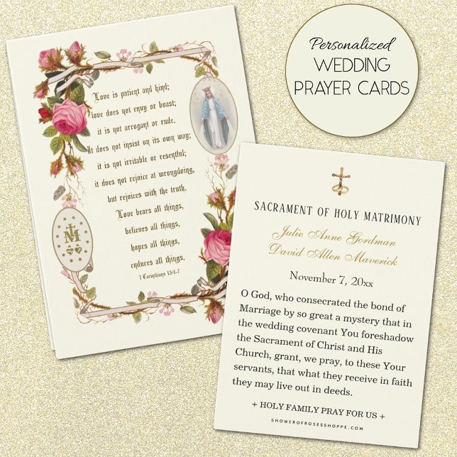Escritura Virgen María Boda Católica Tarjeta de Or (Personalized Catholic Wedding Prayer Cards)