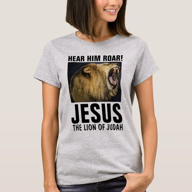 ¡ESCUCHARLE EL ROAR! JESÚS, LEÓN DE Camisetas JUDA (Anverso)