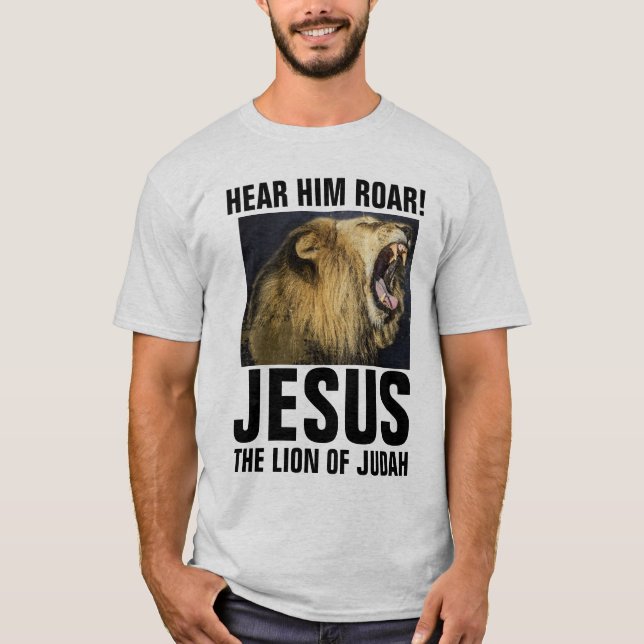 ¡ESCUCHARLE EL ROAR! JESÚS, LEÓN DE Camisetas JUDA (Anverso)