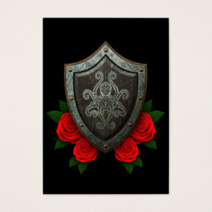 Escudo adornado gastado del pulpo con los rosas