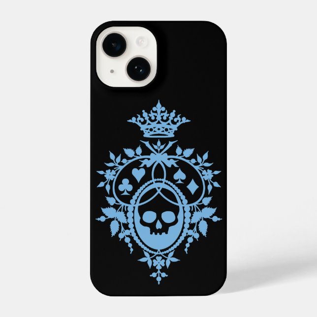 Escudo azul con cráneo y Funda para iPhone 14 (Reverso )