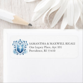 Escudo azul turbio de las etiquetas de dirección d
