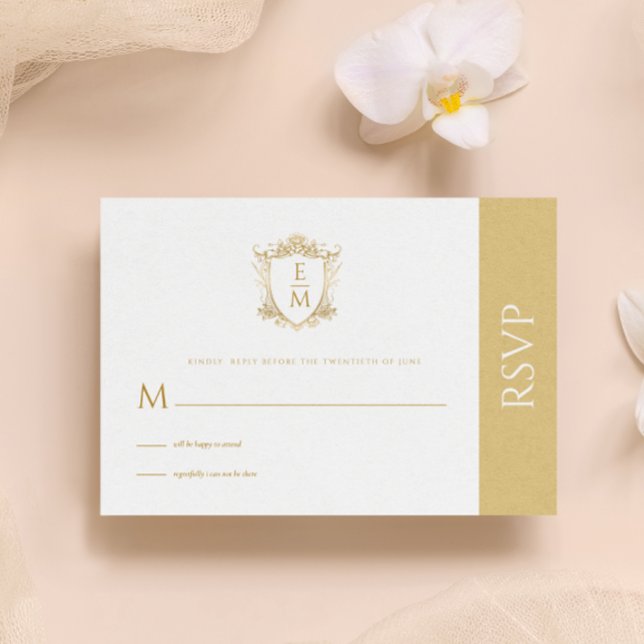 Escudo Boda dorado Personalizado Monograma Tarjeta (Subido por el creador)