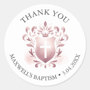 Escudo de acuarela Bautismo Gracias Pegatinas Rosa