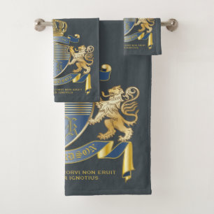 Escudo de armas Azul metálico Oro León Ombre Emb