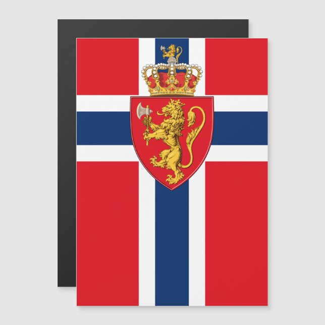 Escudo de armas de Noruega en la bandera de Norueg (Anverso/Reverso)