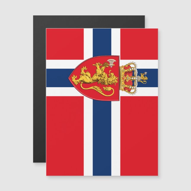 Escudo de armas de Noruega en la bandera de Norueg (Anverso/Reverso)
