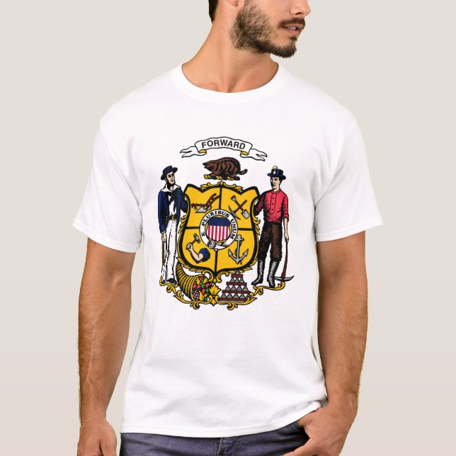 Escudo de armas de Wisconsin, camiseta estadounide (Anverso)