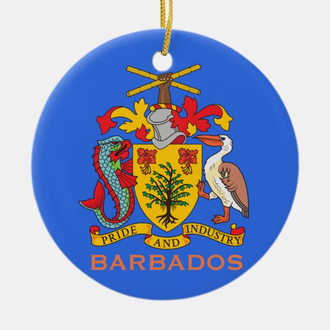 Escudo de armas y bandera de Barbados Ornamento de (Frente)