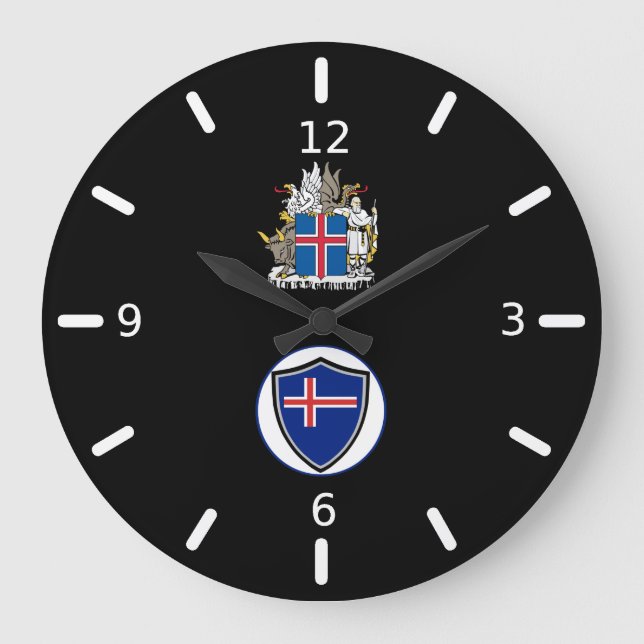 Escudo de bandera de Islandia con un reloj grande (Anverso)