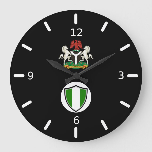Escudo de bandera nigeriana con un reloj grande (Anverso)