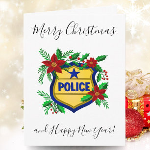 Escudo de Feliz Navidad y Año Nuevo de la Policía