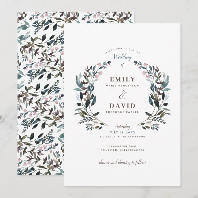 Escudo de jardín | Blanco | Invitación a la boda (Anverso / Reverso)