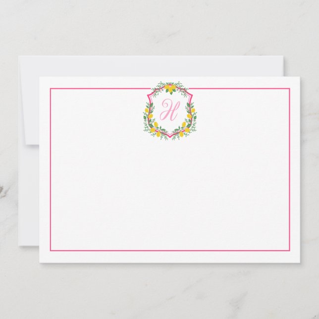 Escudo de limón rosado monograma, tarjeta de agrad (Anverso)