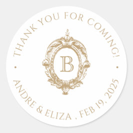 Escudo de Monograma de Oro Antiguo Pegatina redond