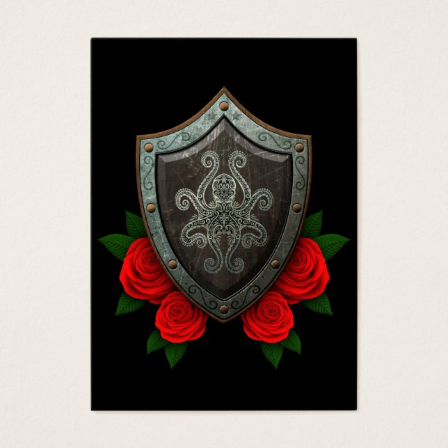 Escudo de pulpo con rosas rojas desgastado (Frente)