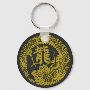 Escudo del dragón y llavero japoneses del kanji