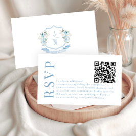 Escudo floral azul claro Boda RSVP tarjetas de cód