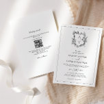 Escudo formal Código QR Todo En Invitación De Boda<br><div class="desc">Invitación formal y elegante de escudo floral en monograma de boda con código QR e información más detallada sobre la espalda.</div>